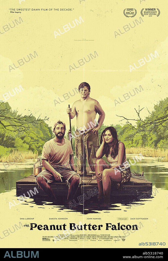 DAKOTA JOHNSON, SHIA LABEOUF and ZACK GOTTSAGEN in THE PEANUT BUTTER FALCON, 2019, directed by MICHAEL SCHWARTZ and TYLER NILSON. Copyright Armory Films.