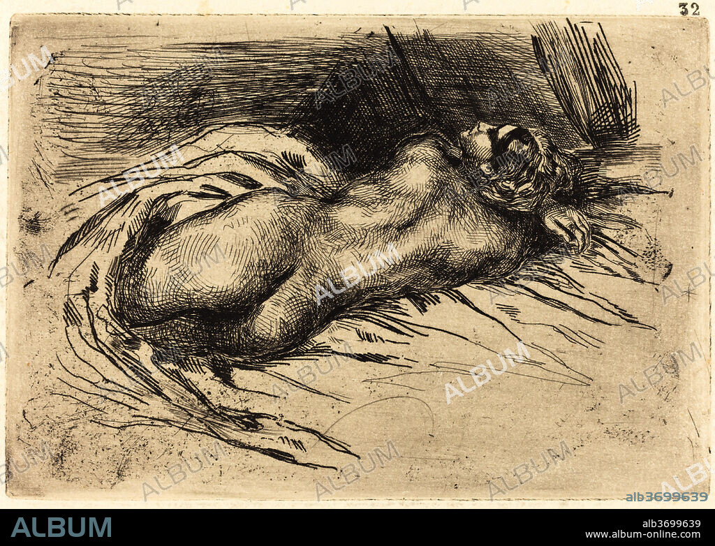 EUGENE DELACROIX. Study of a Woman, Viewed from the Back (Étude de femme vue de dos). Dated: 1833. Medium: etching.