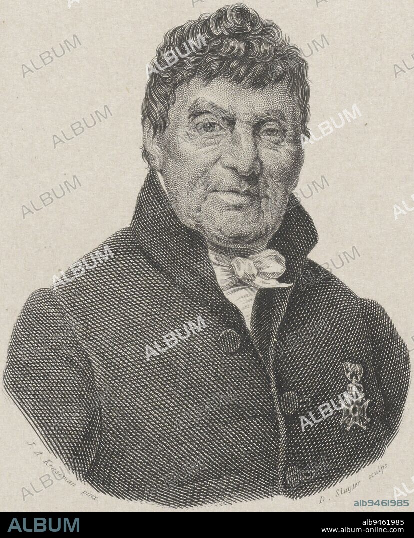 Portrait of Cornelius Henricus a Roy, body physician to King Louis Napoleon Bonaparte. On his breast he bears the insignia of the Order of the Dutch Lion, Portrait of Cornelius Henricus a Roy, print maker: Dirk Sluyter, (mentioned on object), after: Jan Adam Kruseman, (mentioned on object), Amsterdam, 1810 - 1835, paper, engraving, h 243 mm - w 142 mm.