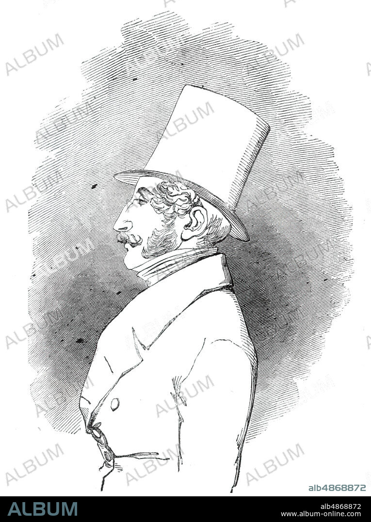 Portrait of the Earl of Cardigan, Steward, 1844. Lieutenant-General James Thomas Brudenell, 7th Earl of Cardigan was an officer in the British Army who led the Charge of the Light Brigade at the Battle of Balaclava during the Crimean War. He was also a steward at Northampton horse races. From "Illustrated London News", 1844, Vol I.