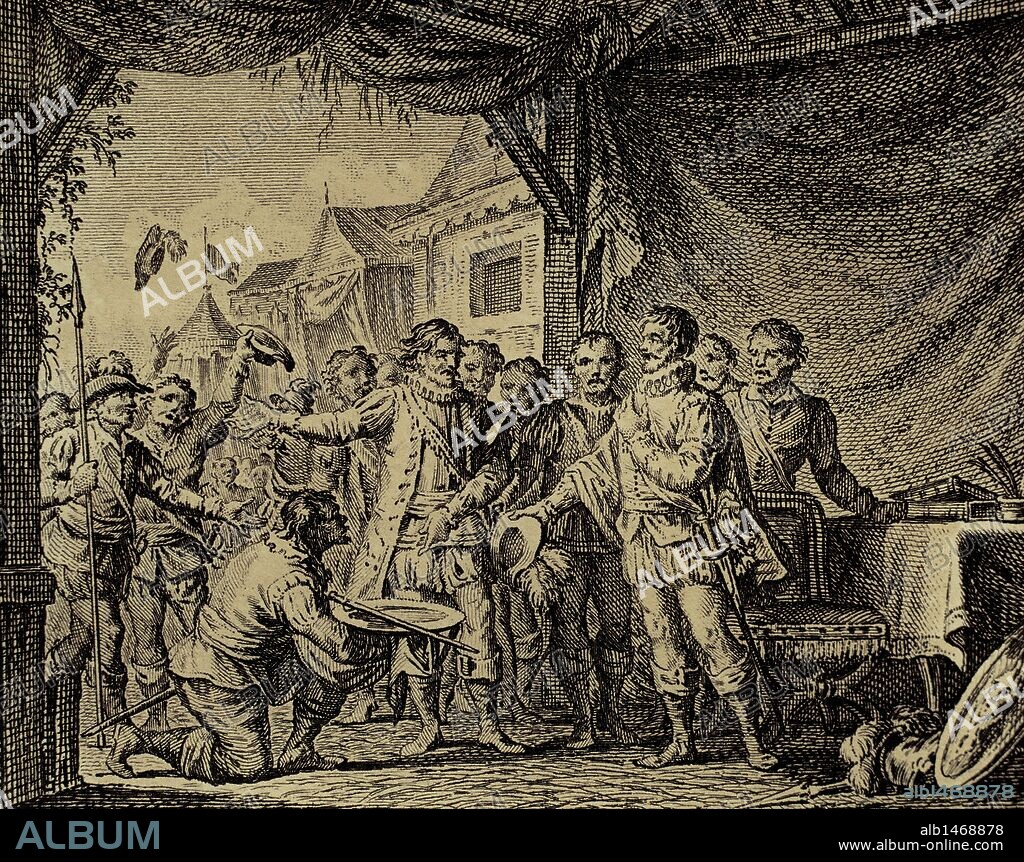 CONQUISTA DE MEXICO. SIGLO XVI. "Como acordamos de poblar Villa Rica de la Vera Cruz y de hacer una fortaleza en unos prados, junto a unas salinas y cerca del puerto del nombre feo, donde estaban anclados nuestros navios, y lo que allí se hizo.. " "Historia Verdadera del la Conquista de Nueva España". "El Consejo de la ciudad propuso al mismo Hernán Cortés le nombrasen General en nombre del rey, legitimándole el mando y asegurándose su obediencia". Grabado de 1807.