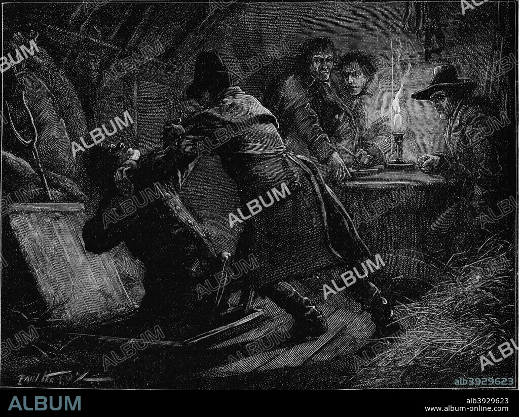 Surprise of the Cato Street conspirators, London, 1820 (1906). The Cato Street Conspiracy involved the planned assassination of British Prime Minister Lord Liverpool and his entire cabinet. The plot was foiled by a police informer. Five of the conspirators were executed, with the rest transported to Australia. From Cassell's Illustrated History of England, Vol. V. [Cassell and Company, Limited, London, Paris, New York & Melbourne, 1906].