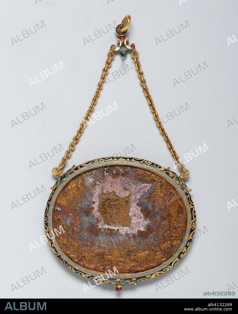 ALESSANDRO MASNAGO. Pendant with a Cameo of Orpheus Charming the Animals. Italian. Date: 1550-1600. Dimensions: 12.4 × 6.6 cm (4 7/8 × 2 5/8 in.). Chalcedony, gold, and enamel. Origin: Europe.