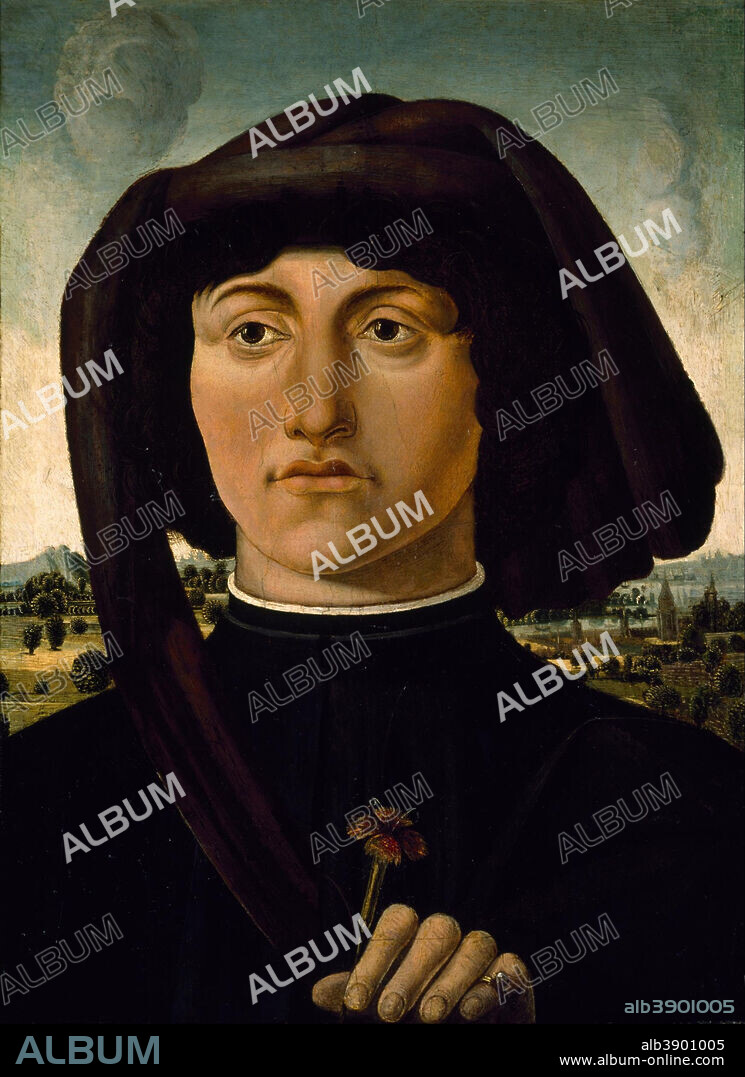 UNKNOWN ITALIAN. Portrait of a Young Man with a Pink. Date/Period: 1475/1485. Painting. Tempera on wood. Width: 30.8 cm. Height: 37.8 cm (without frame).