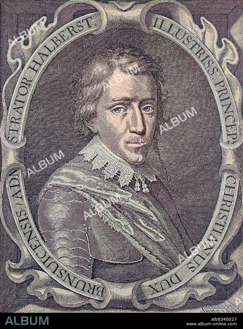 Christian the Younger of Brunswick-Wolfenbuettel, September 20, 1599 - June 16, 1626, a member of the House of Welf, titular Duke of Brunswick-Lueneburg and administrator of the Prince-Bishopric of Halberstadt, was a German Protestant military leader during the early years of the Thirty Years' War, painting from 1622 / Christian der Jºngere von Braunschweig-Wolfenbºttel, 20. September 1599 - 16. Juni 1626, Mitglied des Hauses Welf, Titularherzog von Braunschweig-Lºneburg und Administrator des Fºrstbistums Halberstadt, war ein deutscher protestantischer Heerfºhrer in den Anfangsjahren des Dreiüigj§hrigen Krieges, Gem§lde von 1622, historical, digital improved reproduction of an original from the 19th century / digitale Reproduktion einer Originalvorlage aus dem 19. Jahrhundert, Originaldatum nicht bekannt, Kolorierung, koloriert, handkoloriert, Hand-colouring, hand coloured, colored.