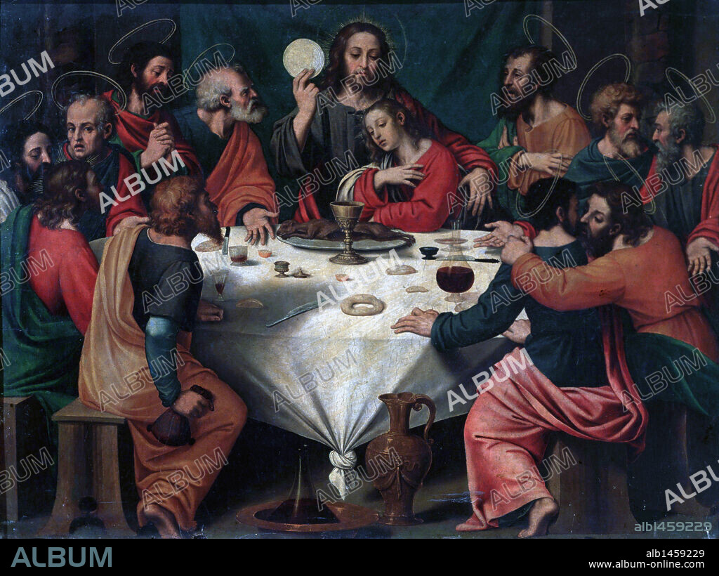 JUAN DE JUANES (CA. 1510-1579). JUAN DE JUANES (VICENTE JUAN MACIP). PINTOR ESPAÑOL. 1523-1579. LA SANTA CENA. ULTIMA CENA. OLEO. IGLESIA DE SAN NICOLAS. VALENCIA.