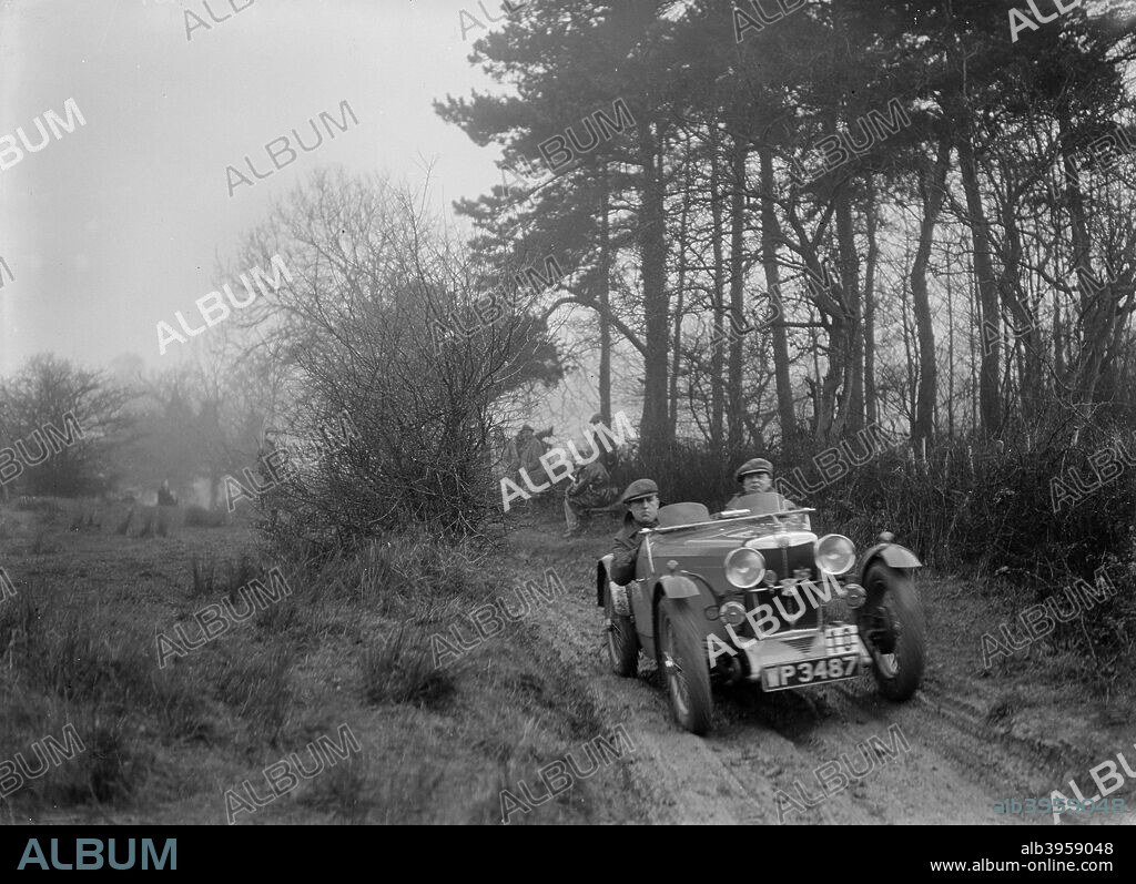 MG J2 847 cc. Vehicle Reg. No.  WP3487.  No: 10 Driver: Bray, Bernard 2nd. Chassis No. J2954.Gypsy Lane, near Winchcombe Gloucestershire.  Sunbac Colmore Trial. Date: 24.2.34.