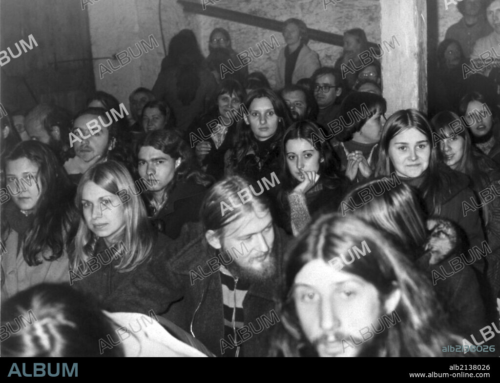 Audience Attending An Illegal Concert By The Plastic People Of The Universe Band Held At Hradecek Cottage Belonging To Playwright Vaclav Havel. Czechoslovakia. 1977.  (Photo by: Sovfoto/UIG via Getty Images).
