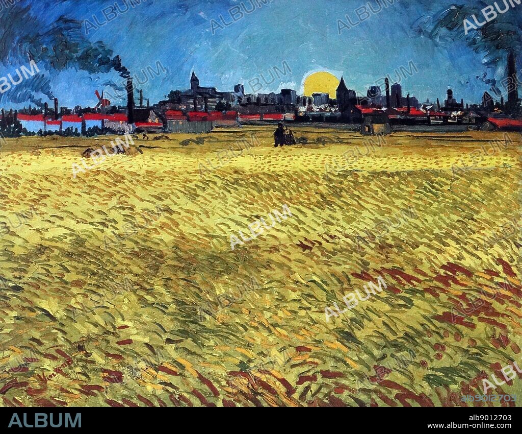 Painting by the famous Dutch artist Vincent Van Gogh (30th March 1853 - 29th July 1890), work titled 'Summer evening wheatfield with setting sun'. Completed in 1888.