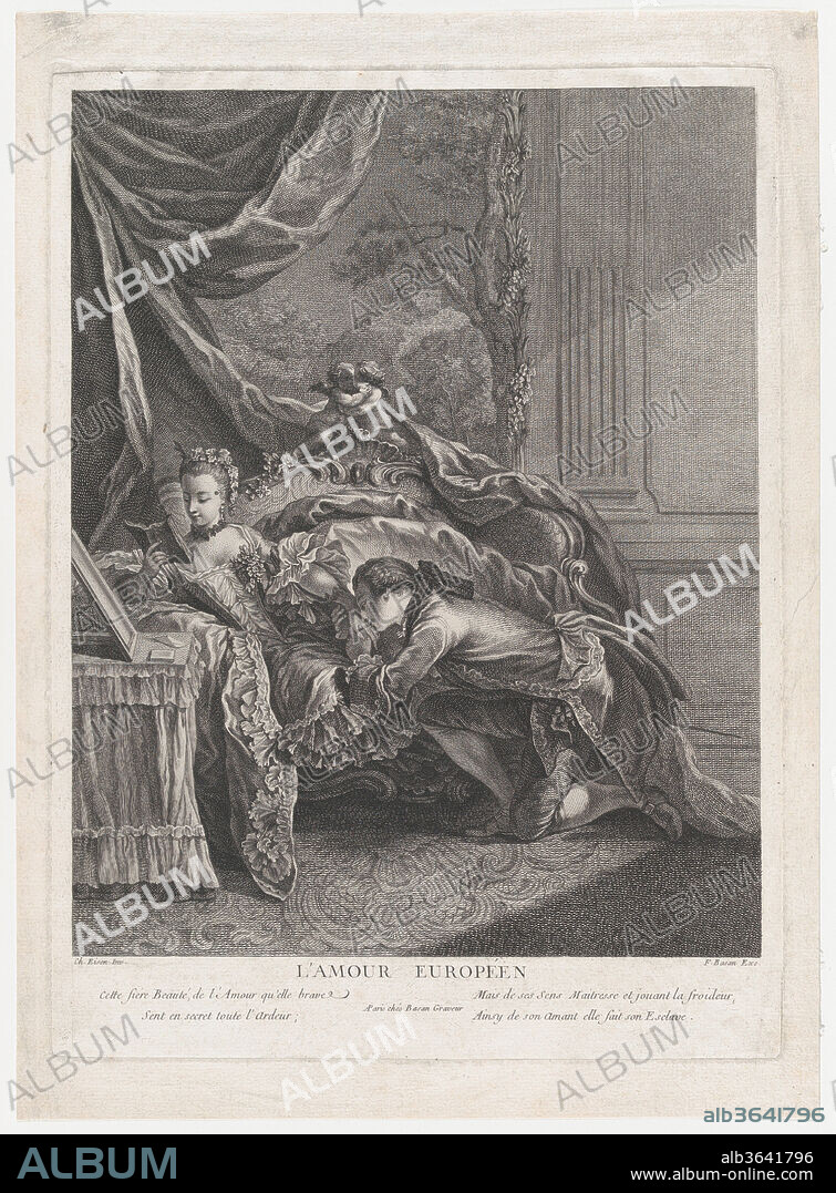L'amour européen. Artist: After Charles Dominique Joseph Eisen (French, Valenciennes 1720-1778 Brussels). Dimensions: Sheet: 17 3/16 × 12 1/2 in. (43.6 × 31.7 cm)
Plate: 15 3/8 × 11 5/16 in. (39 × 28.7 cm). Engraver: Pierre François Basan (French, Paris 1723-1797 Paris (?)). Date: 1751-97.