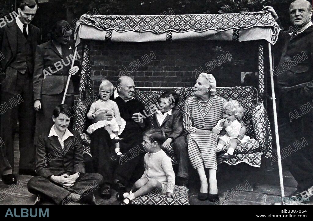 Sir Winston and lady Clementine Churchill with grandchildren 1951. Sir Winston Churchill (1874 - 1965) was a British statesman who was the Prime Minister of the United Kingdom from 1940 to 1945 and again from 1951 to 1955.