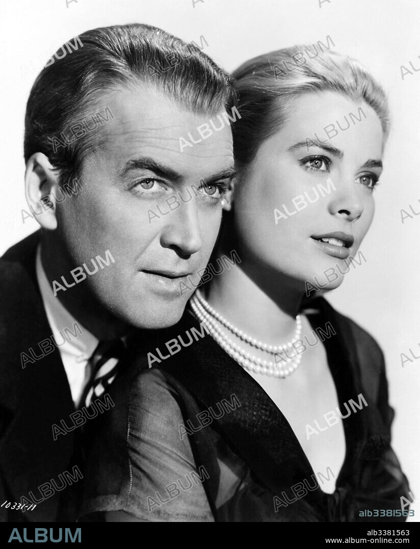 GRACE KELLY and JAMES STEWART in REAR WINDOW (1954), directed by ALFRED HITCHCOCK. Copyright PARAMOUNT PICTURES.