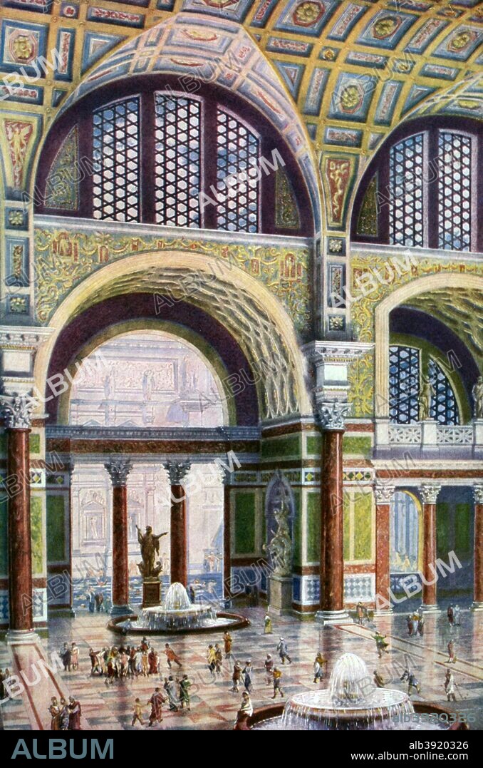 The tepidarium of the Baths of Caracalla, Rome, Italy, 1933-1934. The Baths of Caracalla were Roman public baths, or thermae, built in Rome between AD 212 and 216, during the reign of the Emperor Caracalla. The extensive ruins of the baths have become a popular tourist attraction. From Wonders of the Past, volume II, 1933-1934.