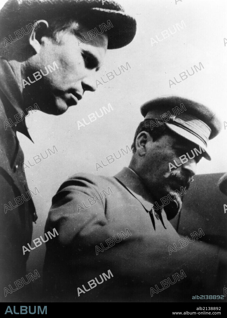 Nikita khrushchev and joseph stalin, may 1, 1932.