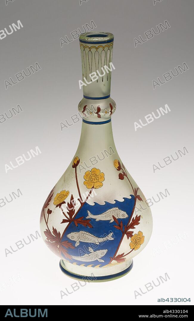 Vase, c. 1899, Fritz Heckert Glass Refinery and Glassworks, Petersdorf, Silesia (now Poland), 1866-1923, Probably designed by Otto Thamm, German, 1860-c. 1905, Probably decorated by Max Rade, German, 1840-1917, Silesia, Glass with enamel decoration, 26.7 x 7.9 cm (10 1/2 x 3 1/8 in.).