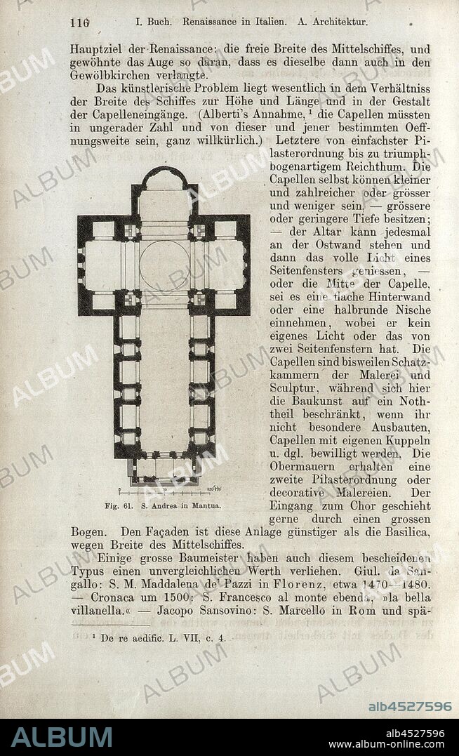S. Andrea in Mantua, Floor plan of the Basilica Sant Andrea in Mantua, Fig. 61, p. 116, 1867, Jacob Burckhardt; Wilhelm Lübke: Geschichte der neueren Baukunst. Stuttgart: Verlag von Ebner & Seubert, 1867.