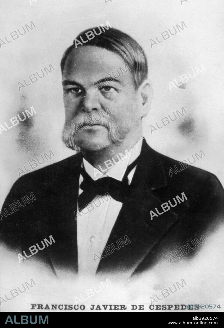 Francisco Javier de Cespedes (1821-1903), Cuban, c1910. Fought alongside his brother Carlos Manuel De Cespedes in Cuba's 10 Year War. His brother became President of Cuba. The De Cespedes owned most of the land in Cuba at that in the mid 1800s.  Cigar card from the History of Cuba,  Geografico Universal, Propaganda de los Cigarros Susini y La Corona, Tabacalera Cubana.