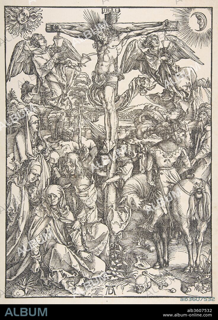 ALBERTO DURERO. The Crucifixion, from The Large Passion. Artist: Albrecht Dürer (German, Nuremberg 1471-1528 Nuremberg). Dimensions: sheet: 17 3/8 x 11 15/16 in. (44.2 x 30.3 cm)
image: 15 1/2 x 11 1/16 in. (39.3 x 28.1 cm). Date: n.d..