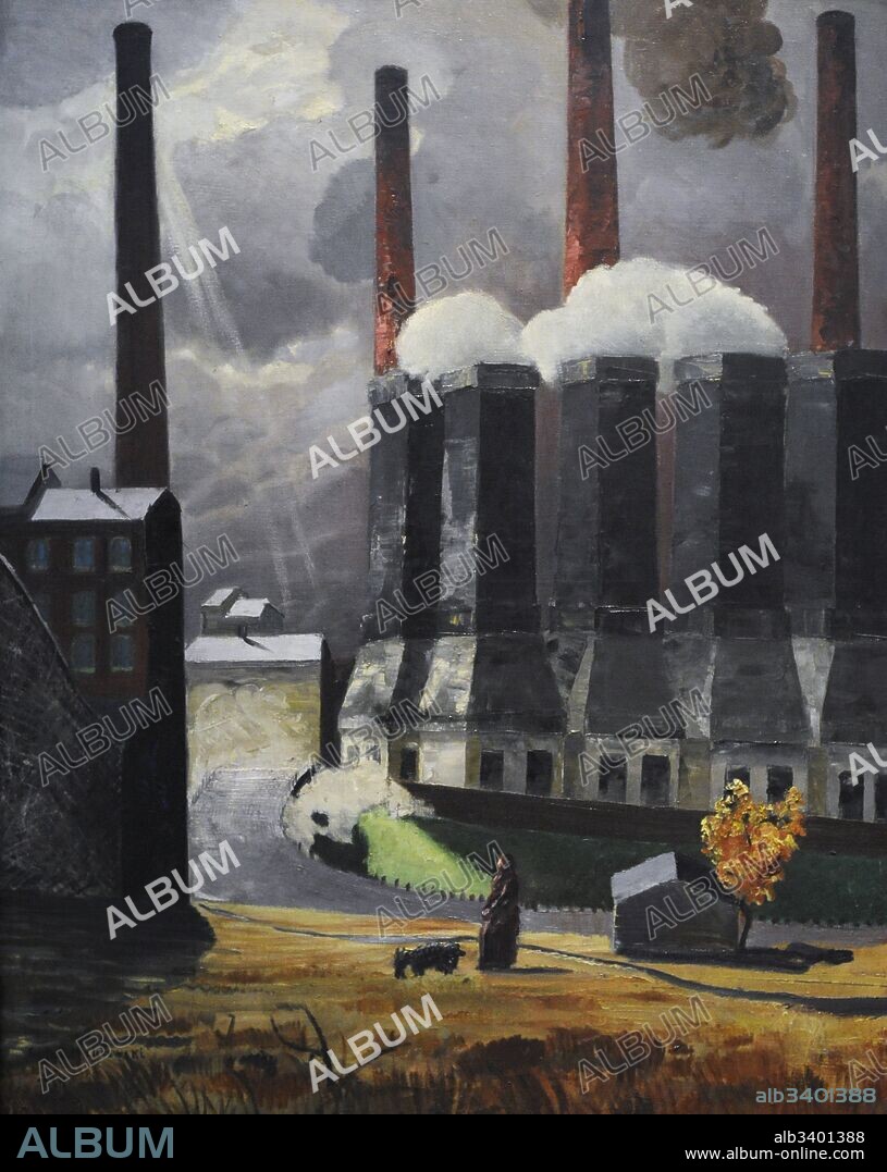 Rafal Malczewski (1892-1965). Polish painter. Condensers in Chorzow (Sunday) from the Black Silesia series, 1934. Silesian Museum. Katowice. Poland.