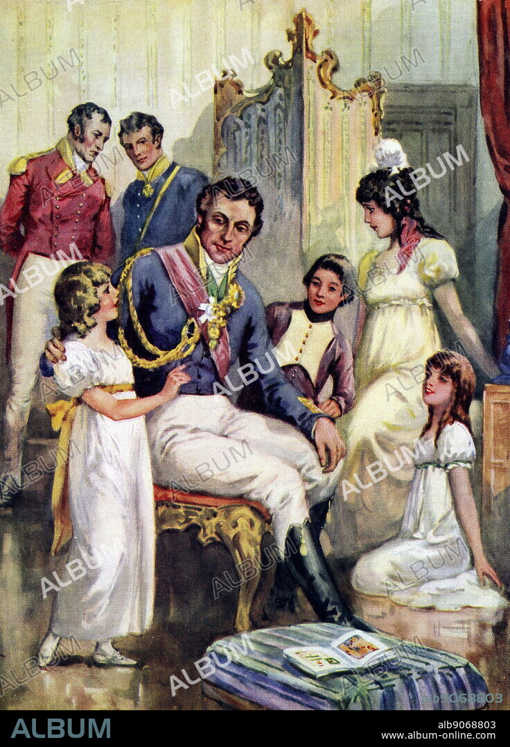 Illustration depicting the Duke of Wellington with the family of Lady Jane Lennox by Charles Dudley Tennant (1867-1952) a British artist. Dated 19th Century.