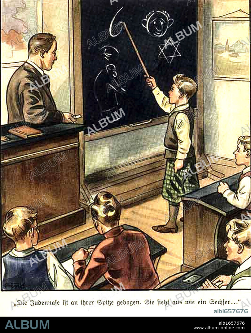 Nazi anti Semitic propaganda illustration from a children's book circa 1936.