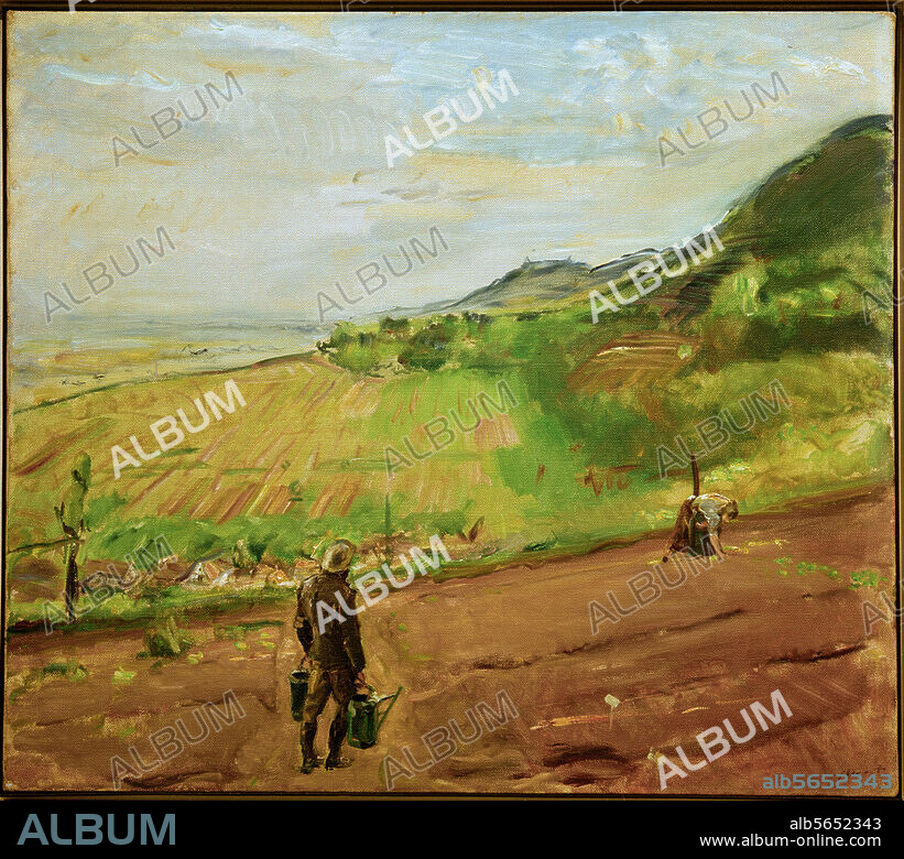 MAX SLEVOGT. Slevogt, Max. 1868-1932. "Pfalzlandschaft bei Neukastel -Blick von Neukastel auf Leinsweiler mit der Madenburg" (Landscape near Neukastel in the Rhineland-Palatinate - View from Neukastel of the village of Leinsweiler and Madenburg Castle), circa 1917. Oil on canvas, 86.5 × 98.5cm. Private collection.