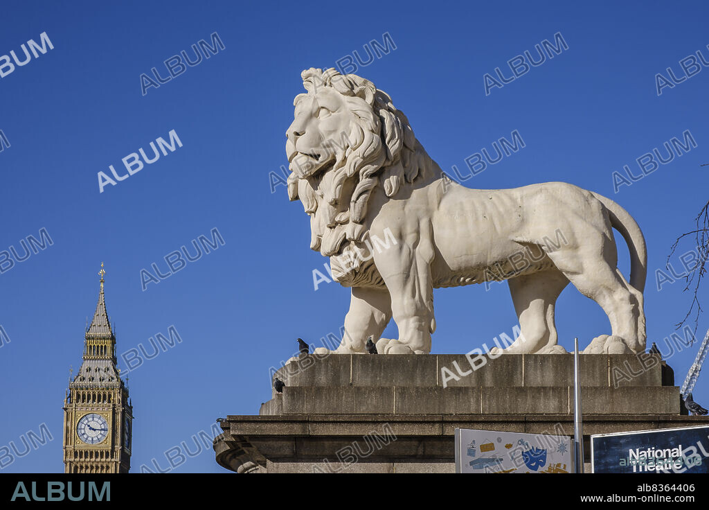 South Bank Lion , 1837 sculpture , westminster bridge, London, England, Great Britain.