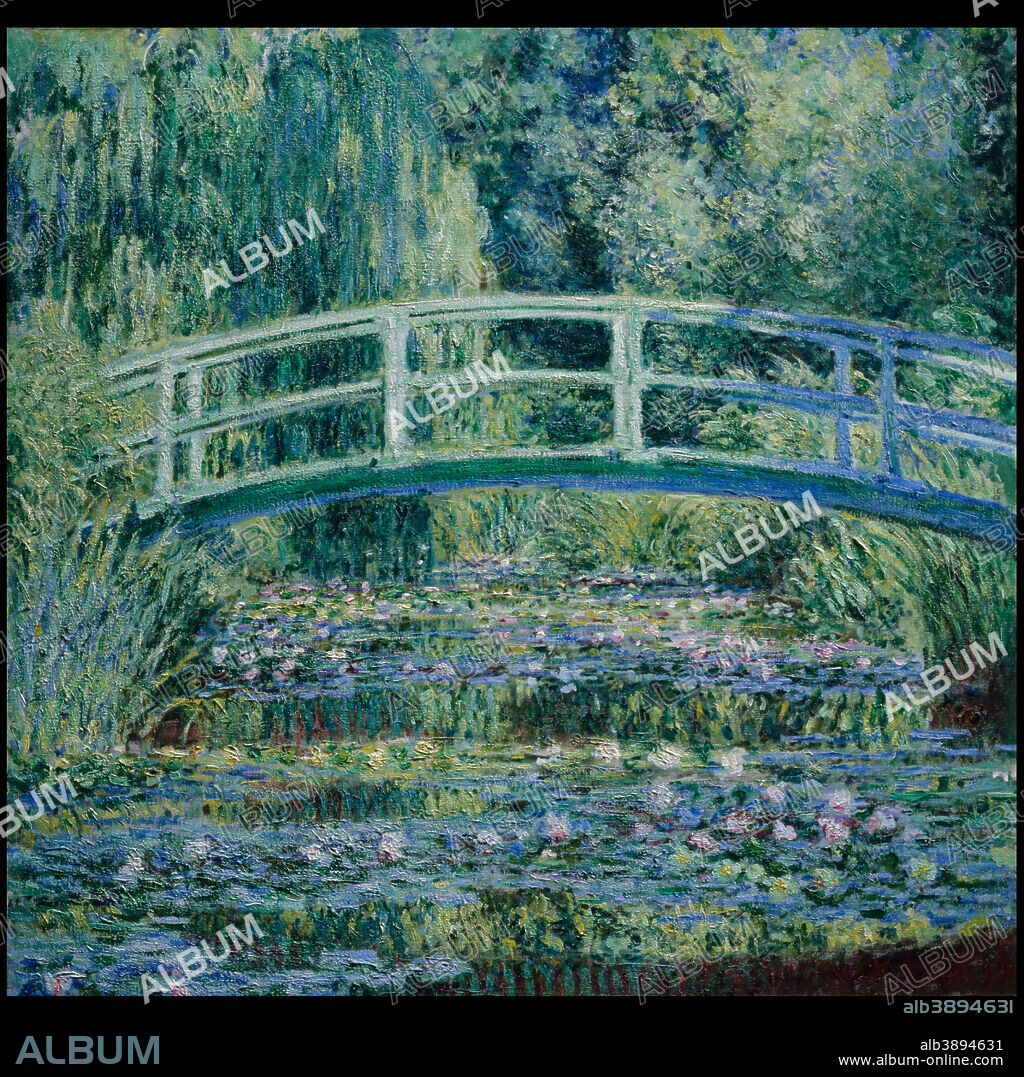 CLAUDE MONET. Water Lilies and Japanese Bridge. Date/Period: 1899. Painting. Oil on canvas Oil on canvas. Height: 89.7 cm (35.3 in); Width: 90.5 cm (35.6 in).