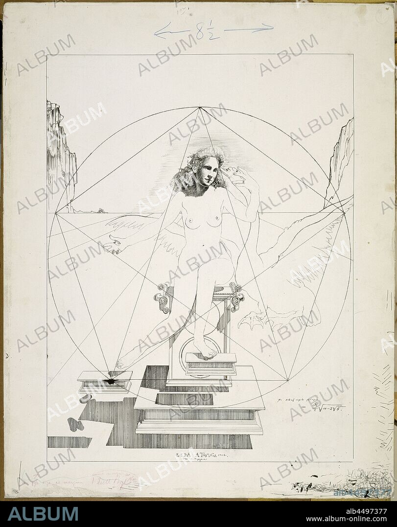 SALVADOR DALÍ. Preparatory drawing for Leda atómica.