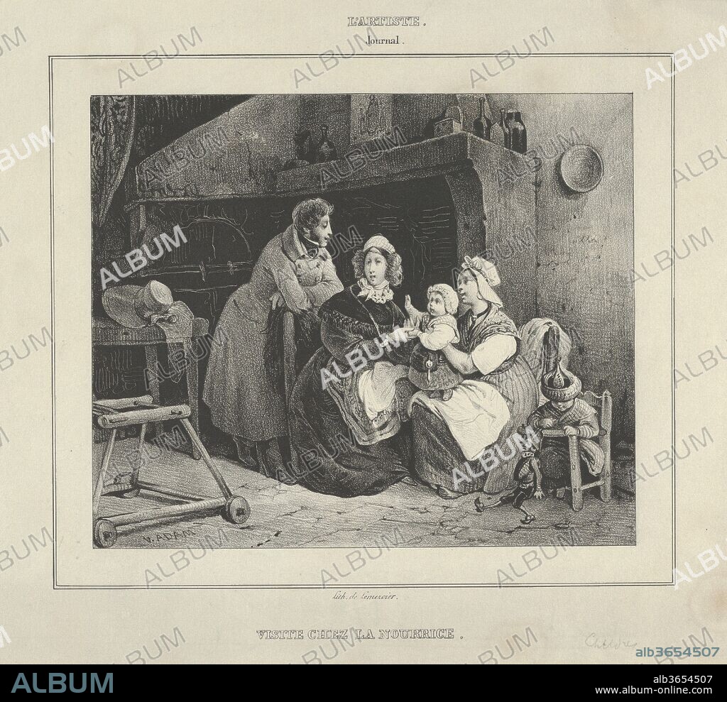 VICTOR ADAM (1801-1866). Visite Chez la Nourrice (Visit to the Wetnurse) (from Journal l'Artiste). Artist: Victor Adam (French, 1801-1866). Dimensions: Sheet: 7 9/16 x 10 3/8 in. (19.2 x 26.3 cm). Printer: Lemercier (Paris). Date: 19th century.
