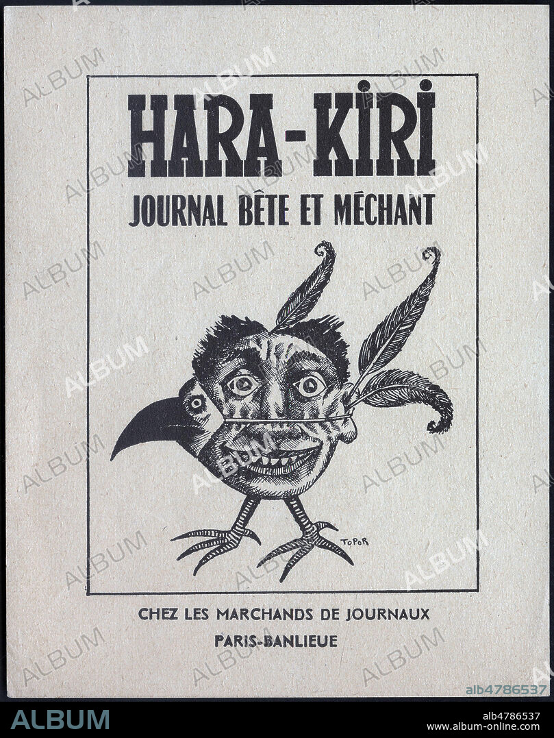 ROLAND TOPOR. 'Hara-Kiri, journal bete et mechant'. Illustration de TOPOR (1938-1997 = ADAGP) pour une affiche publicitaire vers 1960. Collection Dixmier/Kharbine-Tapabor.