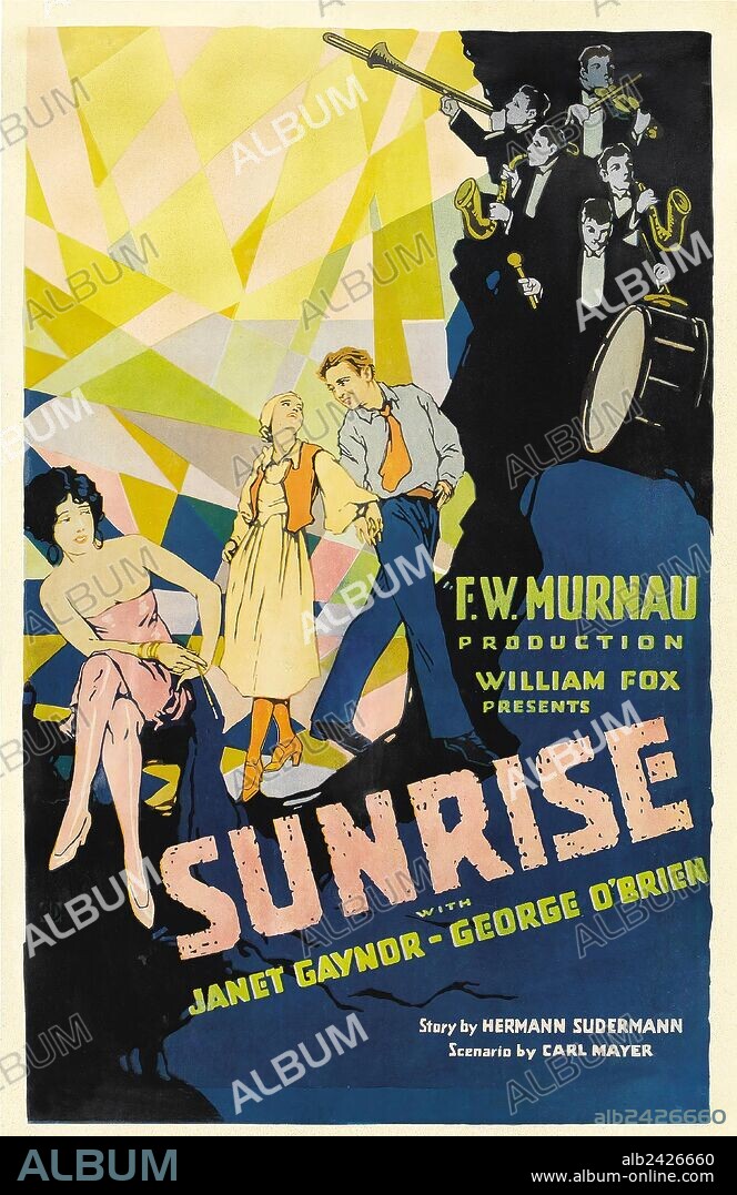 Poster de AMANECER, 1927 (SUNRISE: A SONG OF TWO HUMANS), dirigida por F. W. MURNAU. Copyright FOX FILMS.