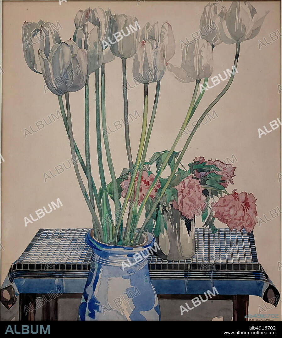 Charles Rennie Mackintosh, White Tulips, American, Charles Rennie Mackintosh (British, Glasgow, Scotland 18681928 London), ca. 1920, American, Watercolor and graphite on paper, Approx: 15 3/8 × 13 3/8 in. (39.1 × 34 cm), Drawings.