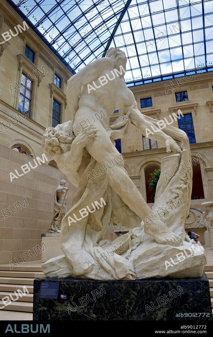 Marble statue of Milo of Croton by Pierre Puget (1620-1694), a French sculptor, architect and engineer. Dated 17th century.
