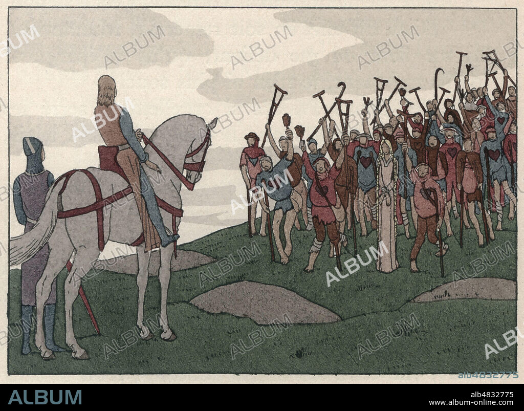 Le roi Marc livre sa femme Iseut la Blonde aux lepreux. Illustration de 1946 par Andre MARTY (1882-1974) pour Le Roman de Tristan et Iseut par Joseph BEDIER (1864-1938). ADAGP. Credit : Collection Jonas/Kharbine-Tapabor.