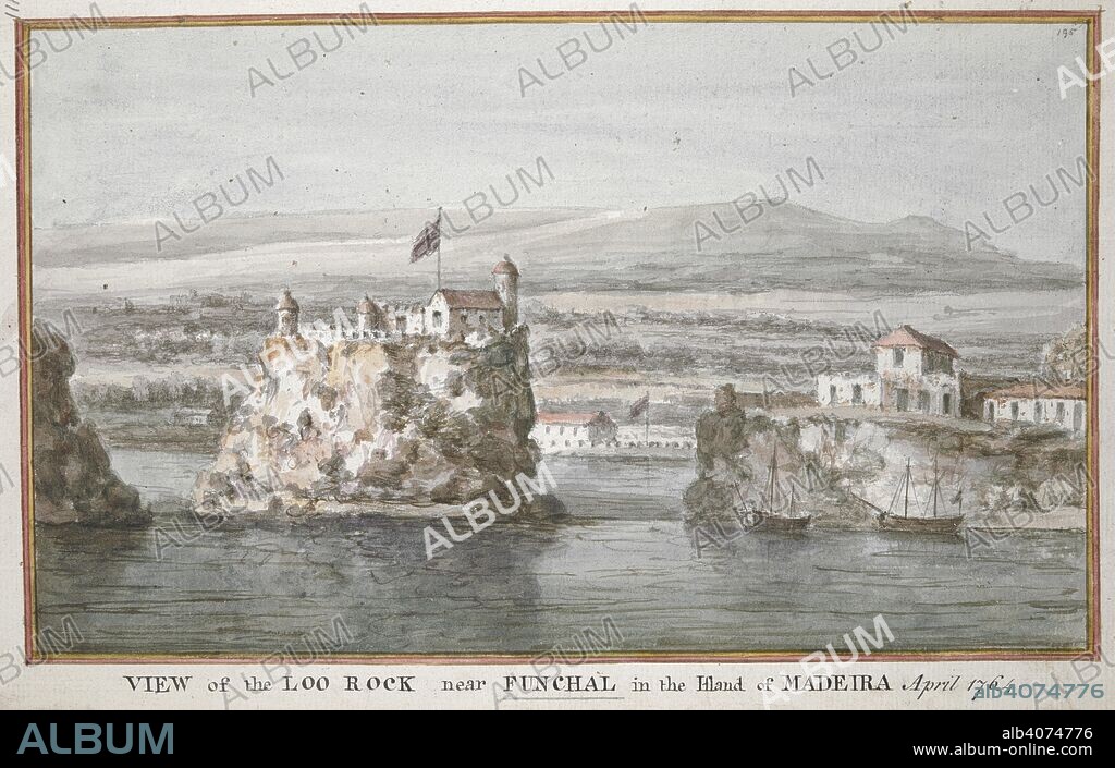 A view of the Loo Rock near Funchal in the island of Madeira. "View of the Loo Rock near Funchal in the island of Madeira, April, 1764". April, 1764. Source: Maps K.Top.117.123.d. Language: English.