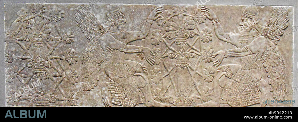 Relief Panel, The Assyrian Royal Court (Gallery 401), The Metropolitan .Assyrians tending to the tree of life. 883859 b.c.; NeoAssyrian period, reign of Ashurnasirpal II. Excavated at Nimrud.