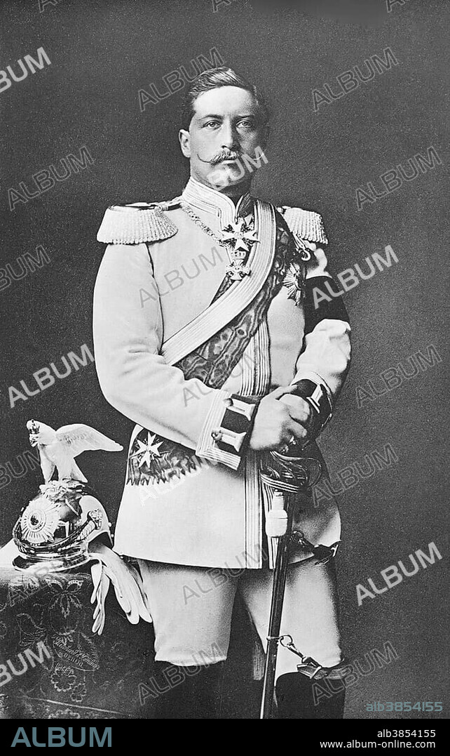 Historical photograph, portrait of Wilhelm II as regimental commander wearing the white dress uniform of the Garde du Corps cuirassiers, Friedrich Wilhelm Viktor Albert of Prussia, 1859 - 1941, from the House of Hohenzollern dynasty, the last German Emperor and King of Prussia