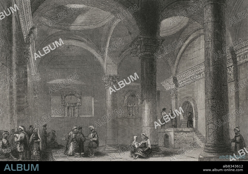 History of Israel. Jerusalem. Interior of the Golden Gate, the oldest entrance to the walls of the Old City. Engraving. Universal History (Historia Universal) by César Cantú. Volume III, 1855.