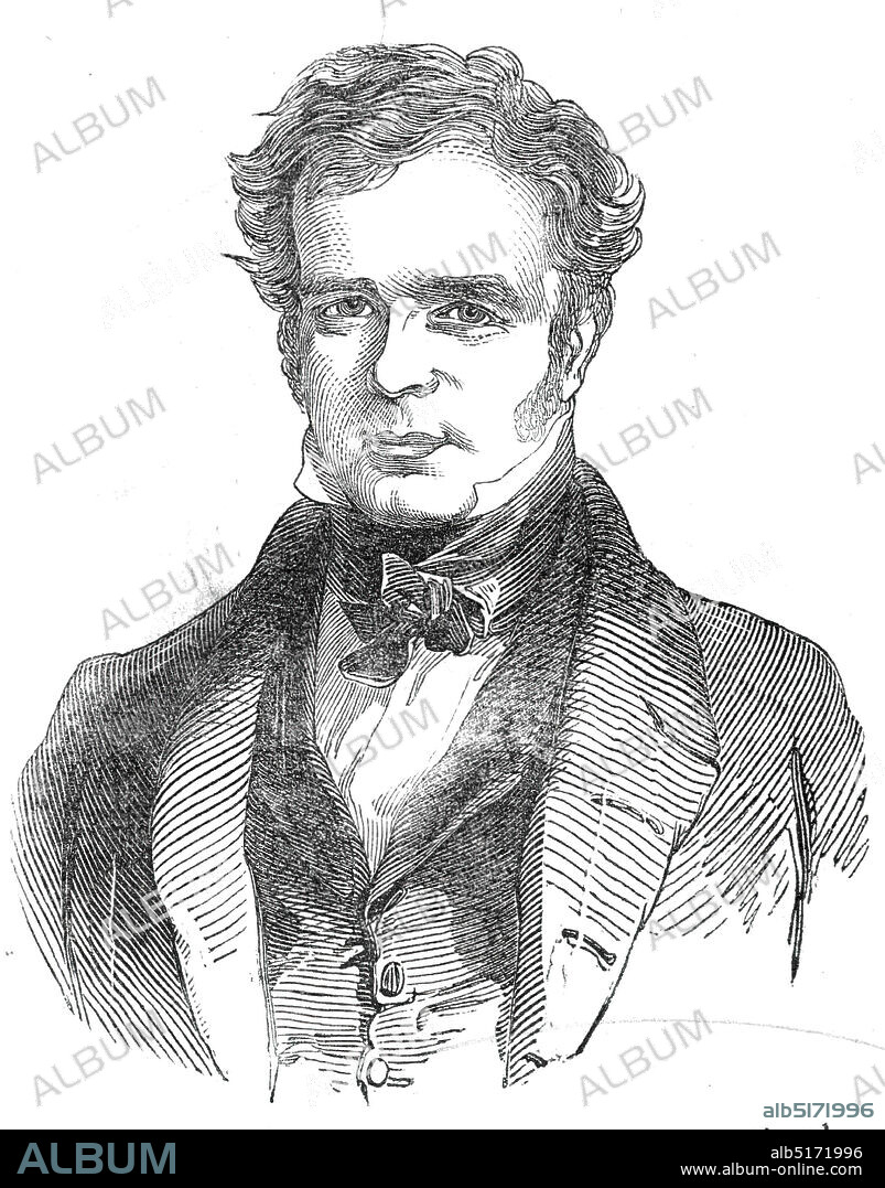 The late Sir William Follett M.P., 1845. Portrait of British lawyer and politician William Webb Follett, Attorney-General. 'Sir W. Follett could not have a public enemy; there was something so engaging in his whole demeanour that it disarmed even envy. He was favoured with many natural advantages, among which, unhappily, good health could not be reckoned; his countenance was excessively pleasing, his action graceful, and his voice one of great sweetness; this, united to his legal acquirements, and his singular power of making the statement of the most intricate circumstances clear, precise, and intelligible to every one, rendered him one of the very best advocates of the day'. From "Illustrated London News", 1845, Vol VII.
