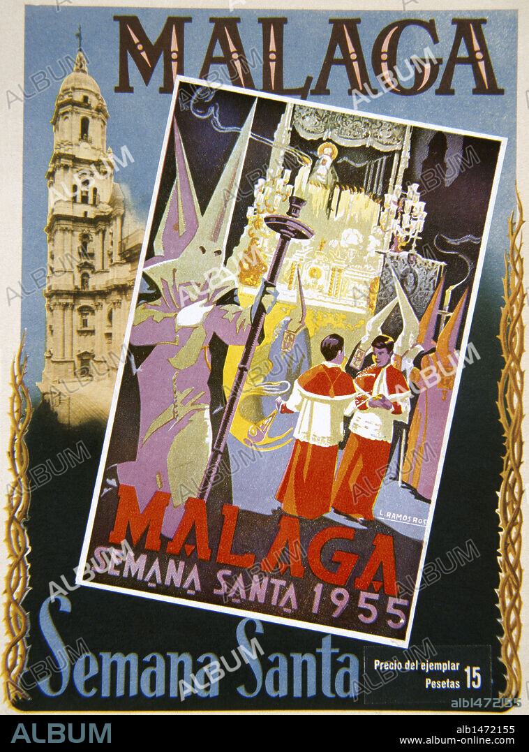 SEMANA SANTA EN MALAGA. Cartel del año 1955. España.