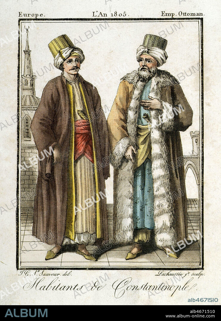 'Habitants de Constantinople'. Gravure vers 1810. Credit: KHARBINE-TAPABOR/COLL. S. Kakou.