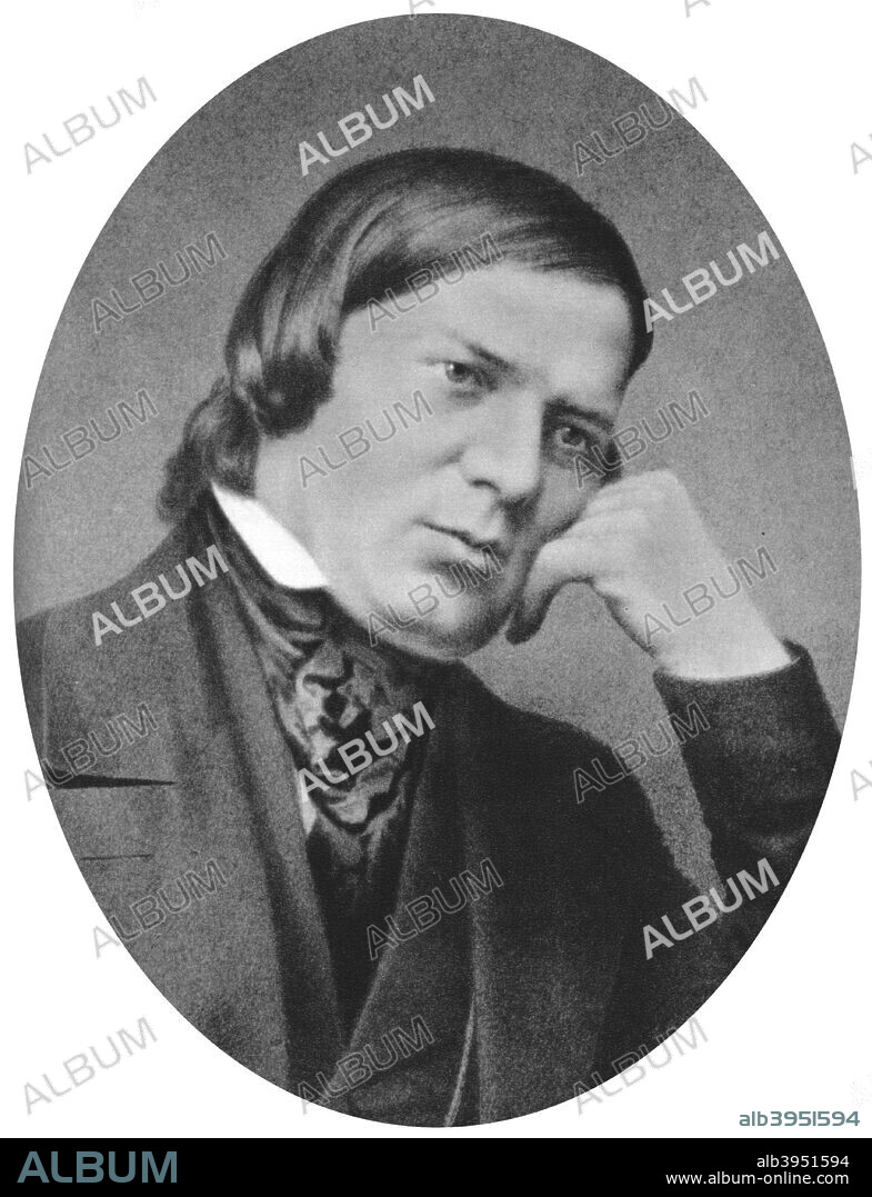 Robert Schumann, (1810-1856), German composer, aesthete and influential music critic. A print from Les Musiciens Celebres, Lucien Mazenod, Paris, 1948.