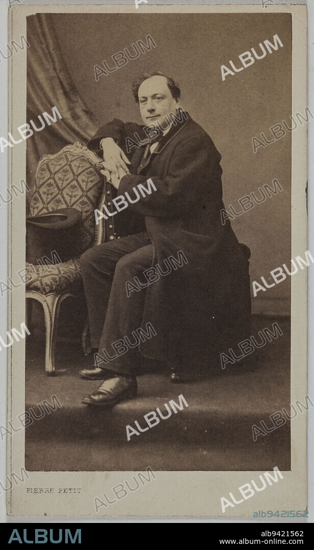 Portrait of Theodore de Banville (1823-1891), (poet), Pierre Petit & Trinquart, Photographer, Lozano, J., Diffuser, Between 1870 and 1890, 2nd half of the 19th century, Graphic Arts, Photography, Albumen print, Height: 9.5 cm, Width: 5.5 cm.