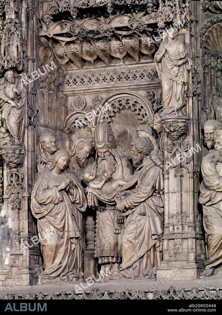 DAMIAN FORMENT CABOT. PRESENTACION DE JESUS EN EL TEMPLO - 1512-1518 - DETALLE DEL RETABLO DE LA BASILICA DEL PILAR DE ZARAGOZA - RENACIMIENTO ESPAÑOL.