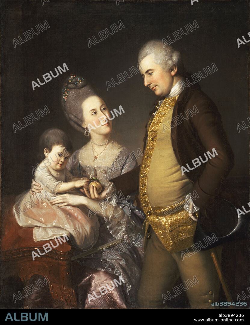 CHARLES WILLSON PEALE. Portrait of John and Elizabeth Lloyd Cadwalader and their Daughter Anne. Date/Period: 1772. Painting. Oil on canvas. Height: 1,283.72 mm (50.54 in); Width: 1,048.77 mm (41.29 in).