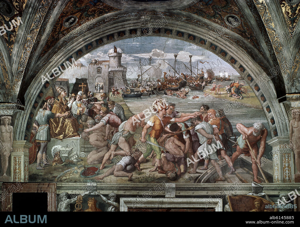 RAFAEL SANZIO O RAFAEL DE URBINO. Italian school. The Battle of Ostia. 1514-1515. Vatican, Raphael's rooms.