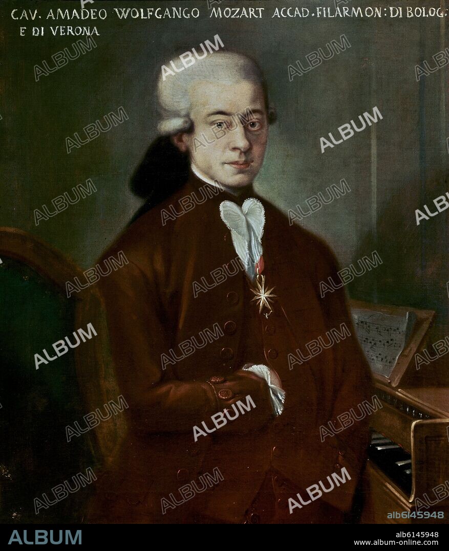 ANONIMO SIGLO XVIII. WOLFGANG AMADEUS MOZART (1756-1791) COMO CABALLERO DE LA ESPUELA DORADA - 1777.