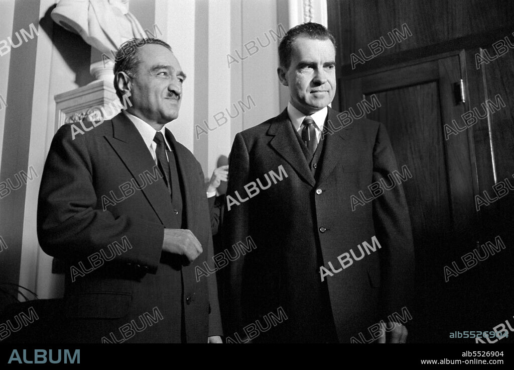 Anastas Mikoyan, First Deputy Chairman of the Council of Ministers of the Soviet Union with U.S. Vice President Richard Nixon, half-length Portrait, Washington, D.C., USA, Thomas J. O'Halloran, US News & World Report Magazine Collection, January 6, 1959.