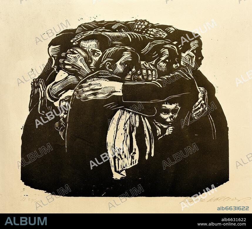 KAETHE KOLLWITZ. Kollwitz, Käthe 1867-1945. "Die Mütter", Mitte Oktober 1921 bis spätestens Anfang 1922. Holzschnitt auf elfenbeinfarbenem Velinpapier (Ex.24/100), Blatt: 54,8 x 66,4 cm; Darstellung: 35,4 x 39,8 cm. Blatt 6 der Folge "Krieg", 1. Zustand. Inv.Nr.A 2005/7414.